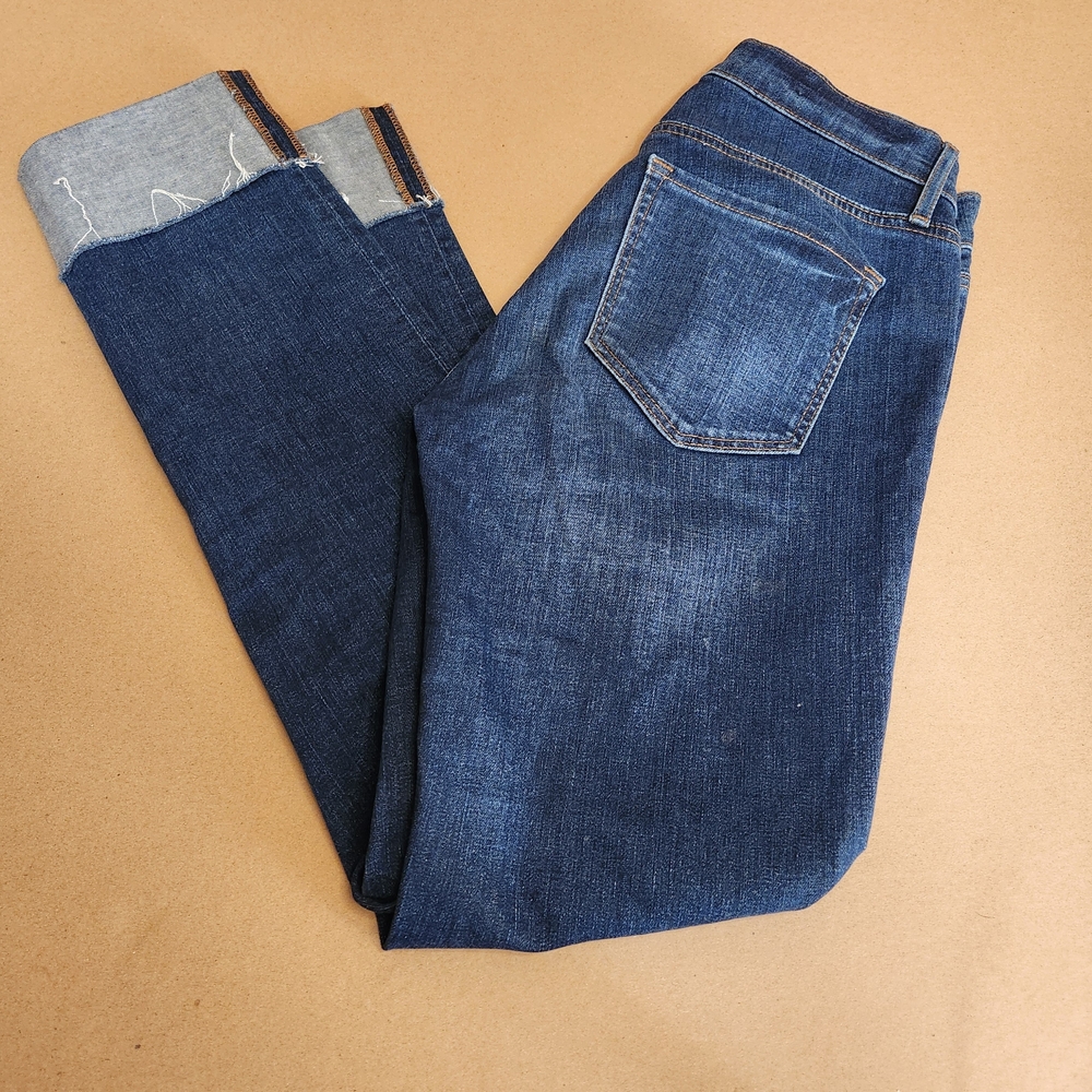 LOFT Blue Straight Jeans with Rolled Cuffs and Faded Finish